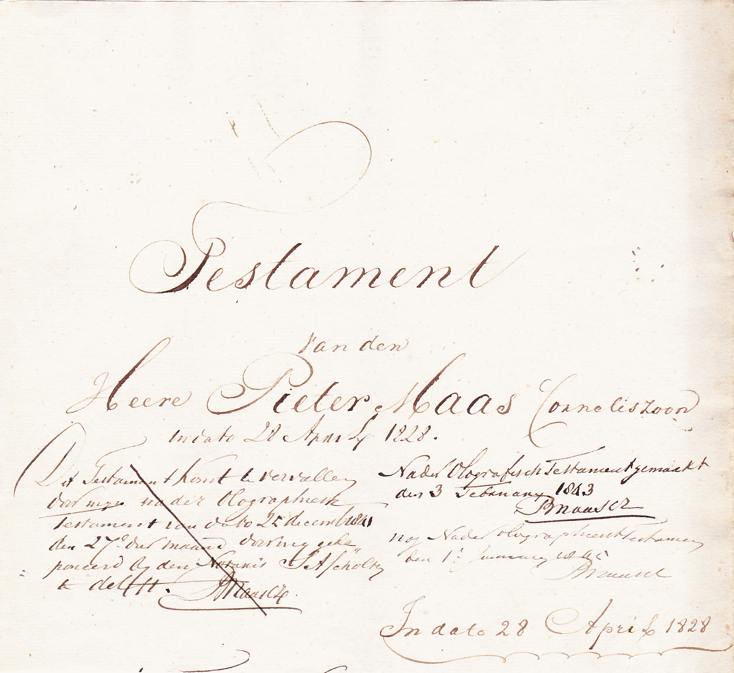 Testament van Pieter Maas Czn (1828-04-28)